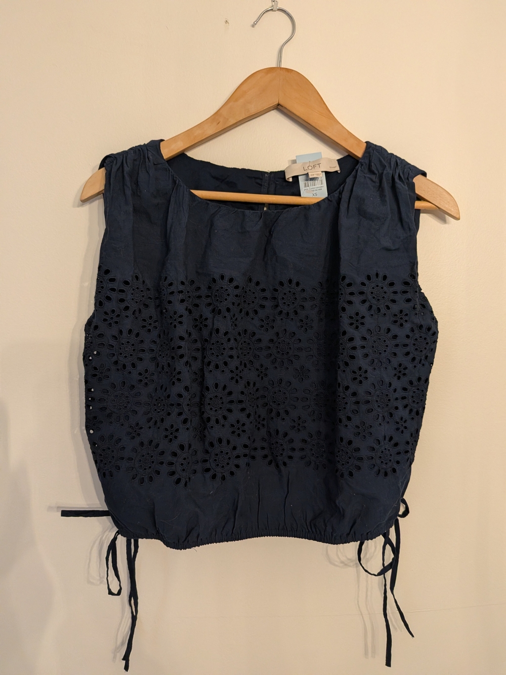 LOFT Navy Eyelet Sleeveless Cotton Top